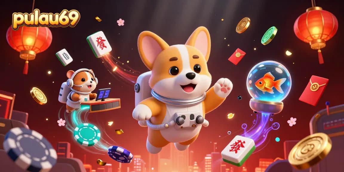 Experience pulau69 excitement with a vibrant floating casino scene featuring whimsical characters.