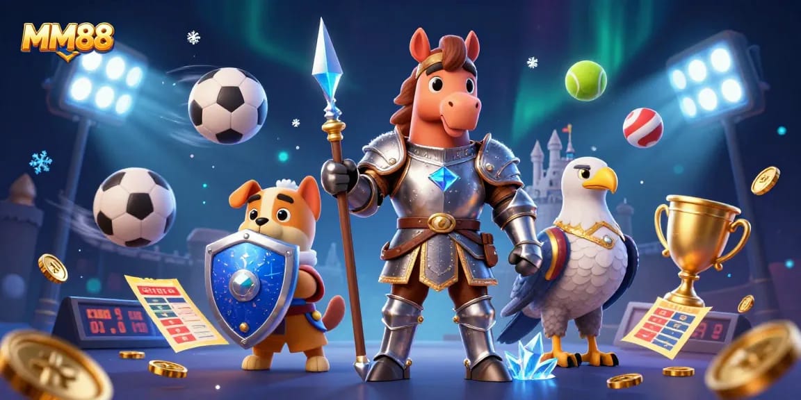 Engage with MM88's thrilling betting atmosphere featuring iconic gambling elements and vibrant characters.