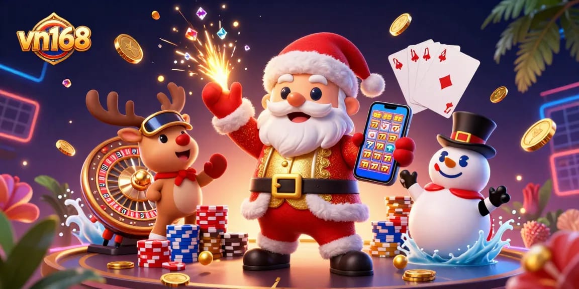 Experience thrilling wins at vn168 through colorful casino illustrations with playful characters.