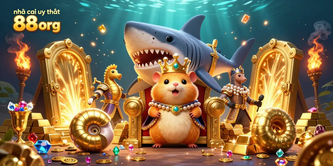 Join the adventure with the tiny hamster king at nhà cái uy tín 88 org, surrounded by treasures and royal guardians.
