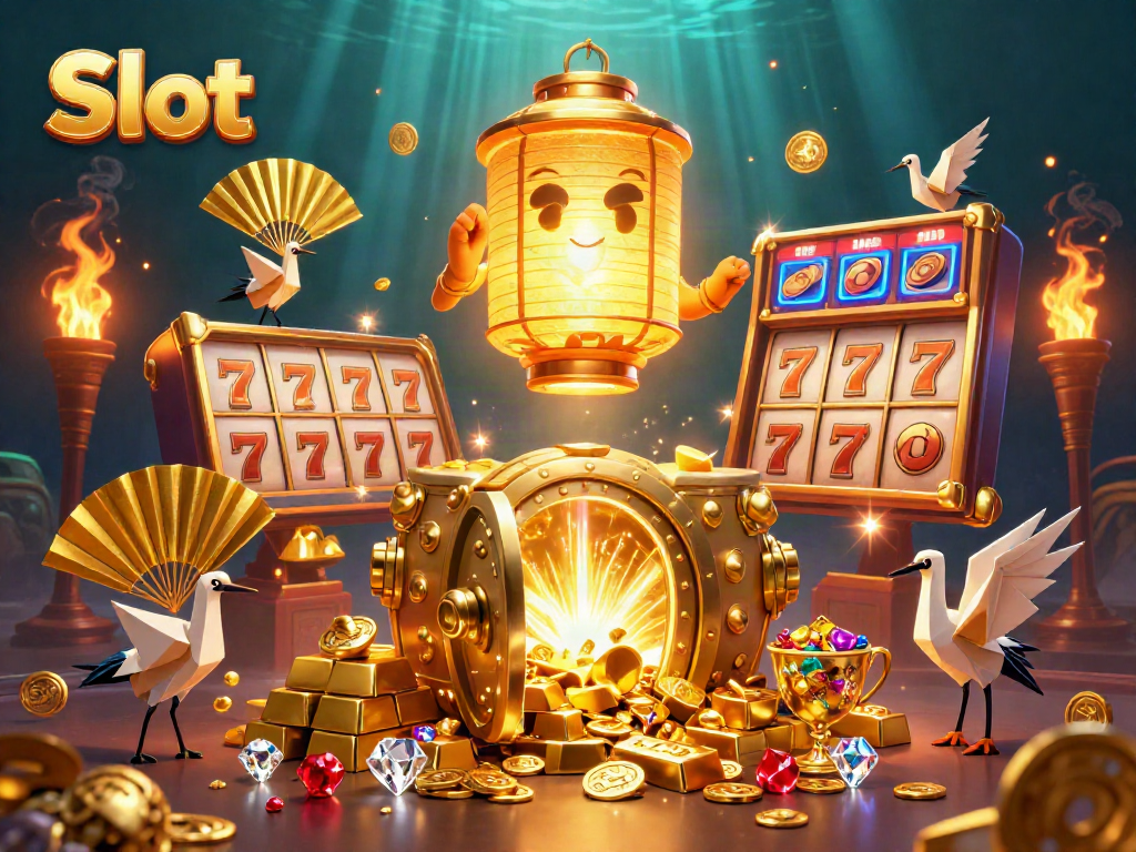 Menangkan slot dengan grafis kasino yang berkilau dan karakter berwarna-warni dalam ilustrasi 3D.