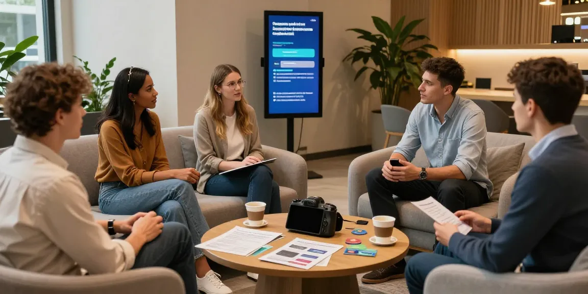 Group discussing Operatoriu Gidas LT in a cozy lounge, promoting responsible gaming awareness.