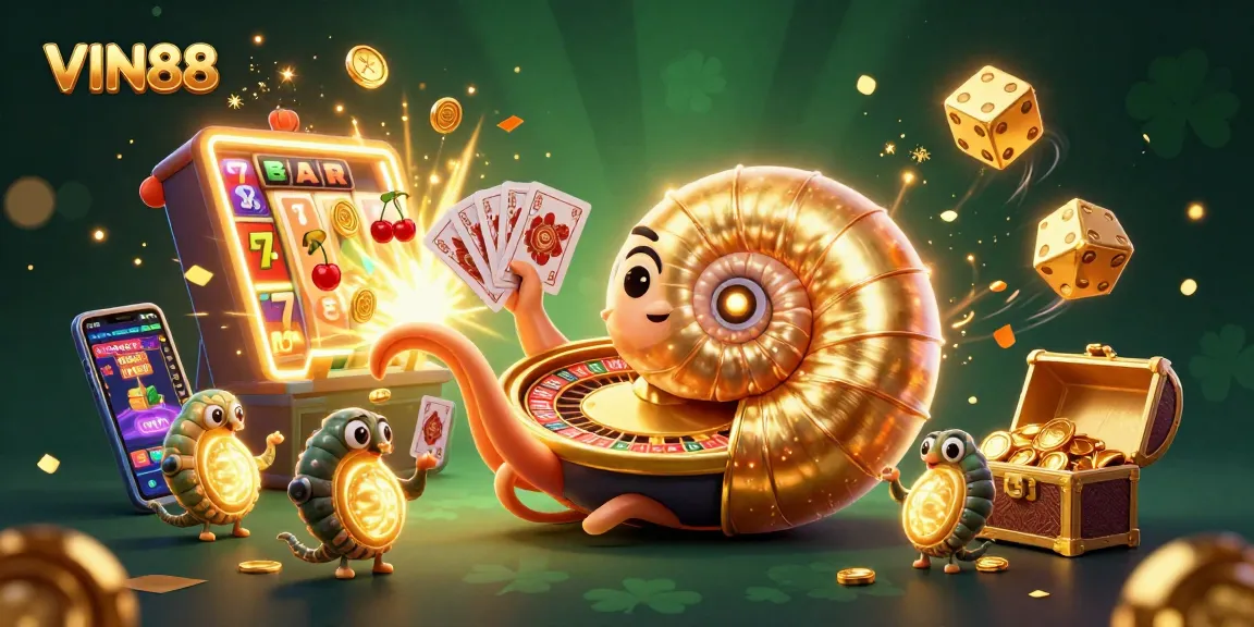 Experience thrilling casino action with VIN88, featuring a golden roulette nautilus and vibrant game elements.