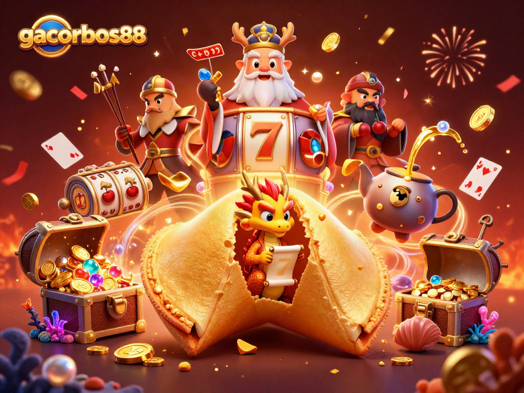 Experience gacorbos88 slots action with a vibrant 3D casino scene featuring golden treasures and exciting gameplay.