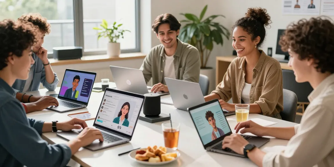 Diverse users engaging with CrushOn AI characters in a vibrant workspace