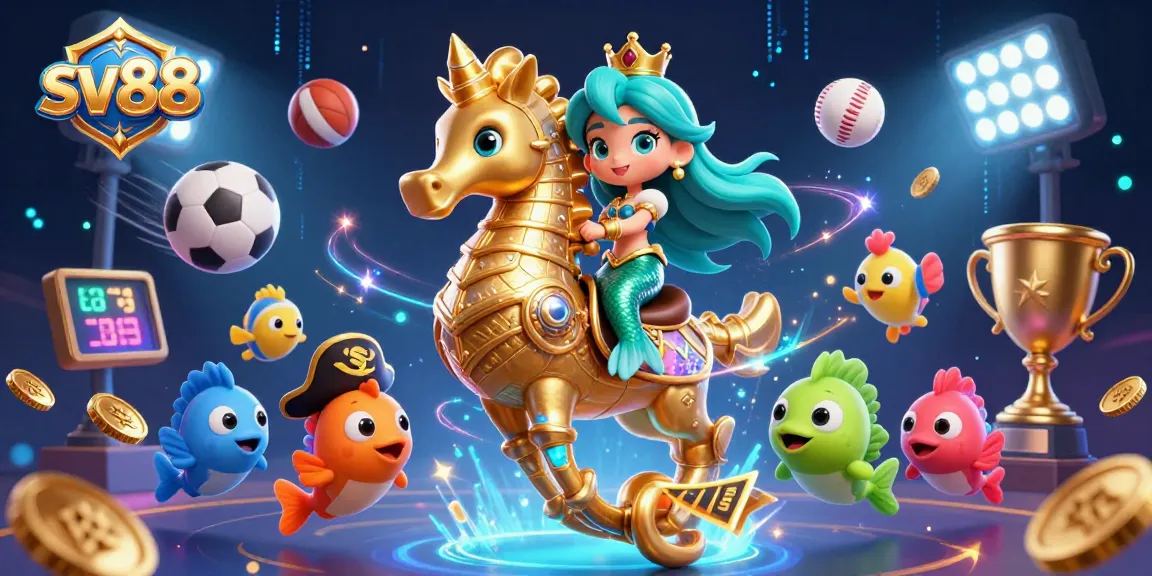 Engage with sv88's thrilling casino games featuring a magical scene with mermaid princess and seahorse.