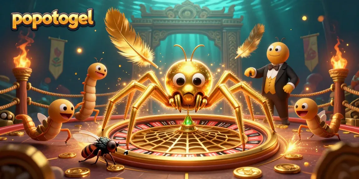 Experience thrilling gameplay with popotogel's exciting betting environment featuring a roulette web, spider, and fly!
