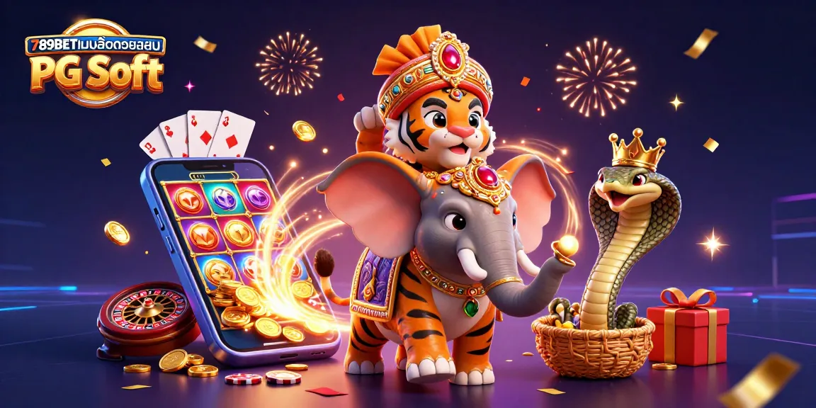ภาพการ์ตูน 3D ของ 789BETเกมสล็อตยอดนิยม PG Soft ที่เต็มไปด้วยเหรียญทองและการเฉลิมฉลอง