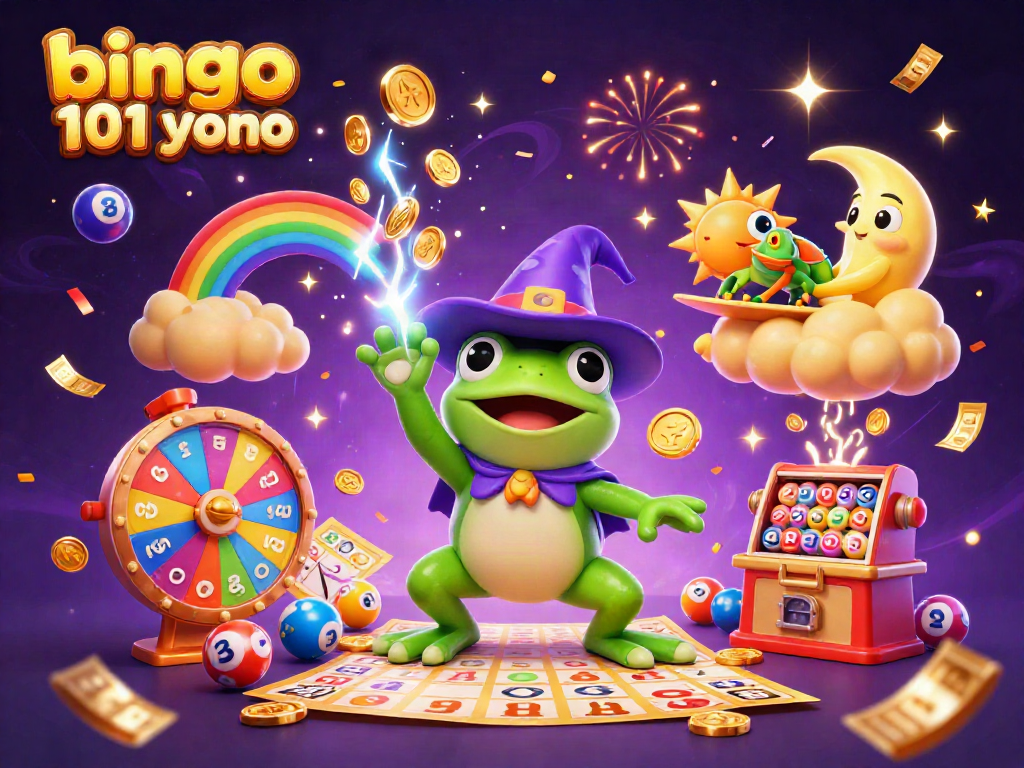Engage in Bingo 101 Yono with vibrant lottery elements and dynamic characters celebrating a gaming atmosphere