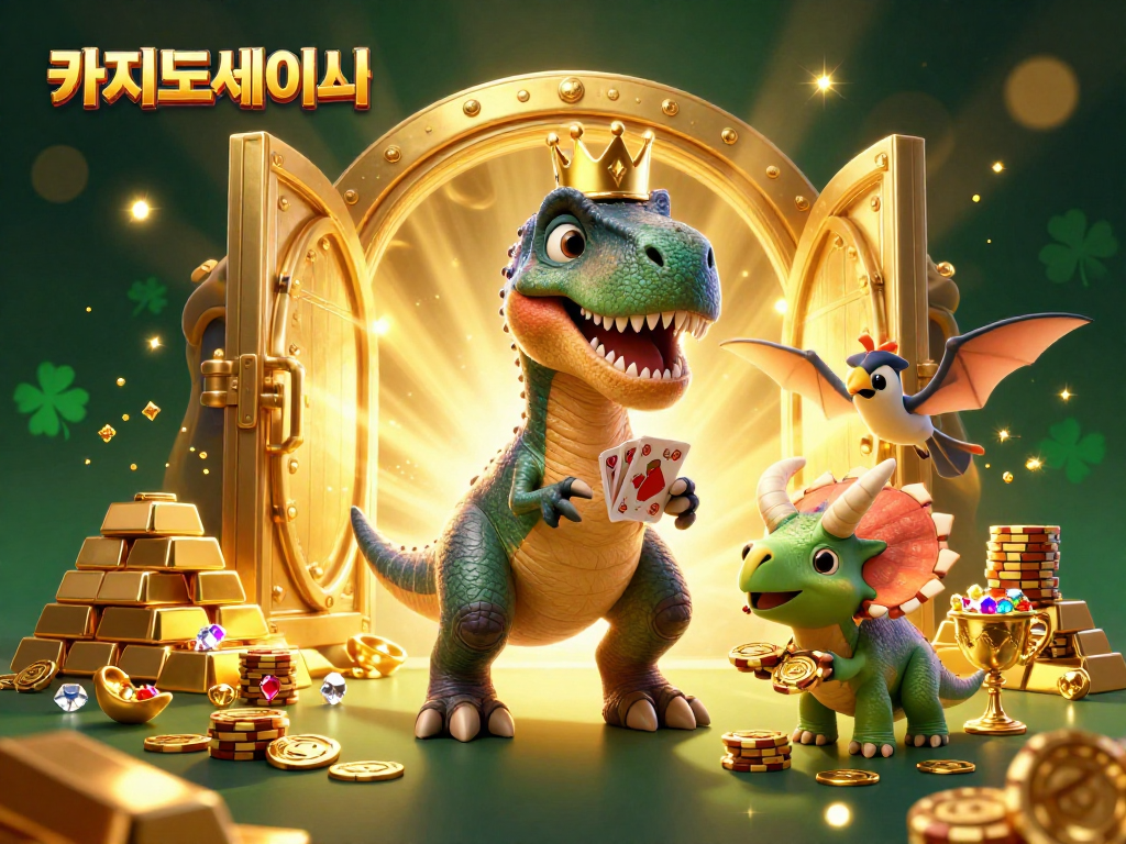 카지노사이트에서 카드 게임을 즐기며 골드 칩을 쌓는 유쾌한 공룡 이야기