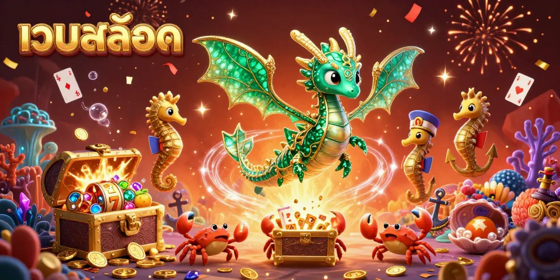 Experience thrilling เว็บสล็อต action with a beautifully detailed sea dragon and royal seahorse guard amidst treasure.