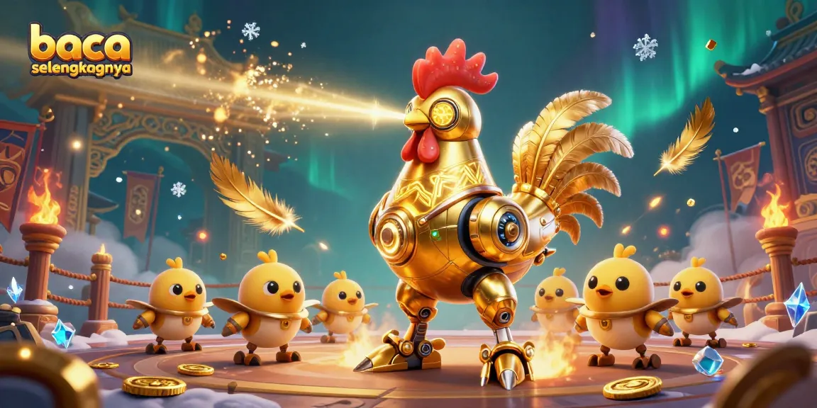 Baca selengkapnya slot gacor yang menarik dengan karakter robot ayam emas dan koin bersinar.
