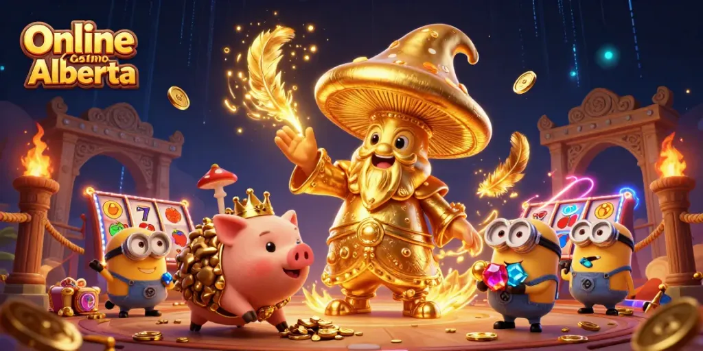 Engage with the magic of Online Casino Alberta, featuring vibrant characters and slot elements!
