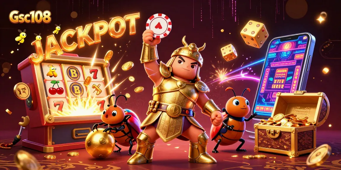 Gsc108 menangkan jackpot dengan ilustrasi kasino yang kaya warna dan detail.