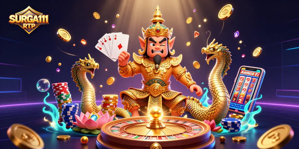 Experience thrilling wins with SURGA111 RTP and expert online gaming strategies in this vibrant illustration.