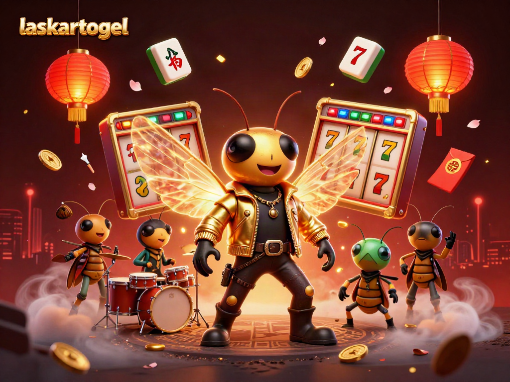 Engage with laskartogel's thrilling jackpot action in a vibrant 3D illustration featuring a rock star theme.
