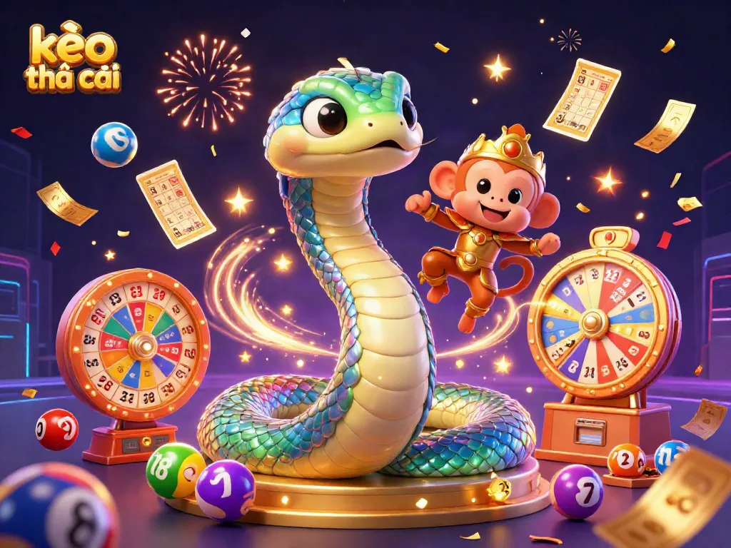 Engage in kèo nhà cái action with a vibrant illustration of a rainbow serpent and monkey king amidst colorful dynamic elements.