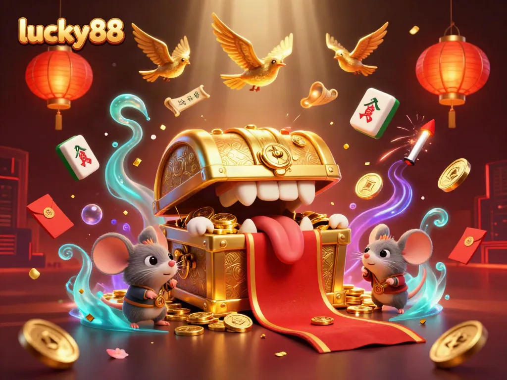Experience thrilling gaming with lucky88 in this vibrant 3D casino scene with golden treasures and adventurers.