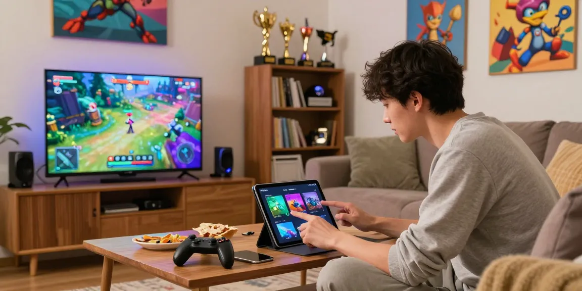 Person immersed in Android gaming apps in cozy living room, showcasing relaxation and engagement.
