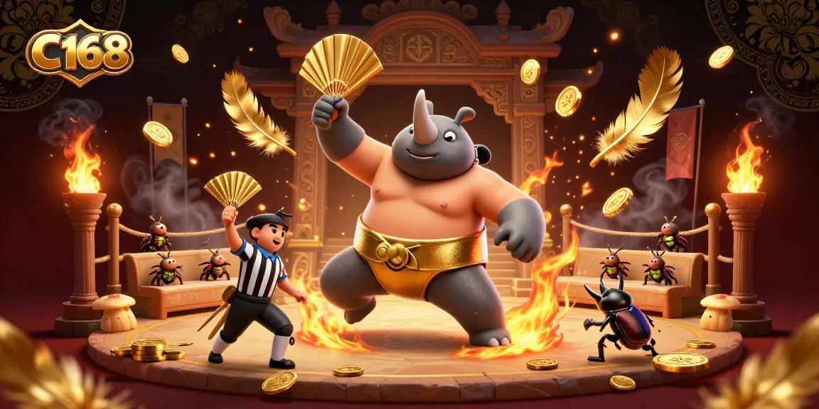Engage in thrilling gaming action at C168, where a powerful beetle champion brings fortune with flying coins.