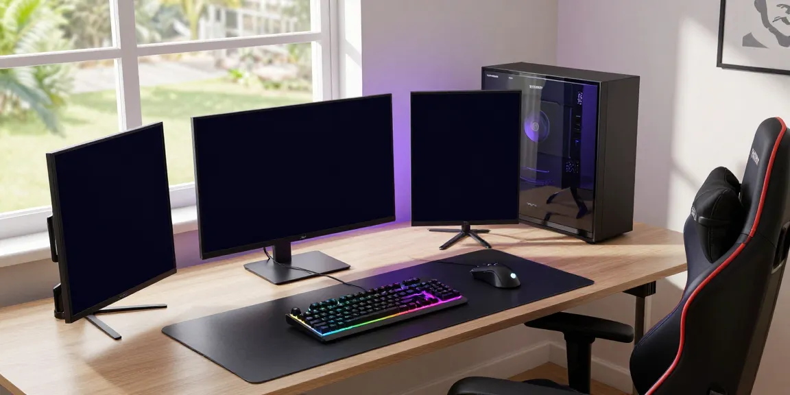 Pengalaman bermain KONEK4D x GRANDBET88 di setup gaming modern dengan monitor dan keyboard canggih.