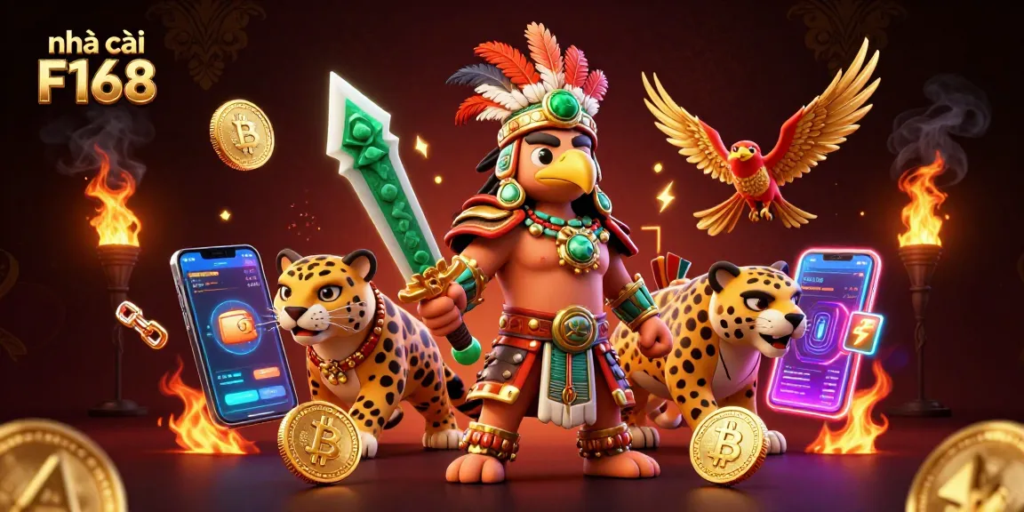 Engage in thrilling betting excitement with nhà cái F168's vibrant gaming visuals and crypto elements.
