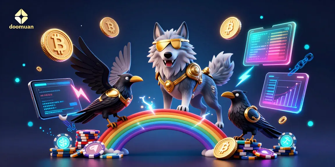 Join the epic gambling adventure of doomuan featuring a Norse wolf and ravens amidst vibrant casino elements.