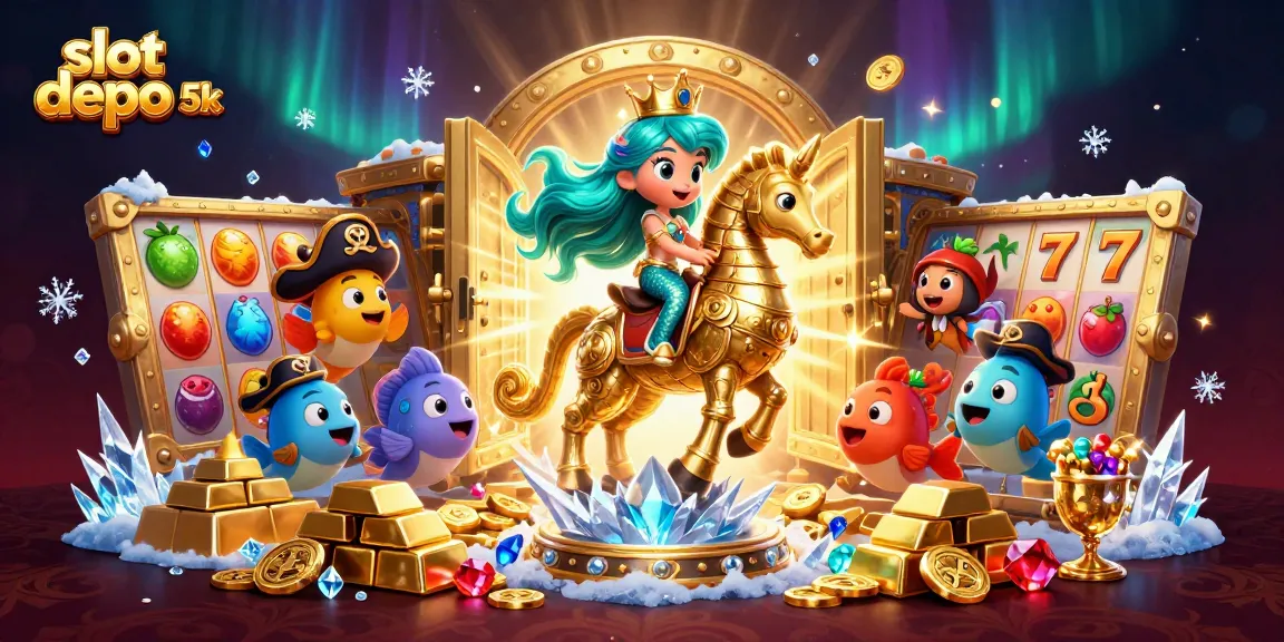 Experience thrilling wins with slot depo 5k's vibrant jackpot features in an enticing 3D scene.