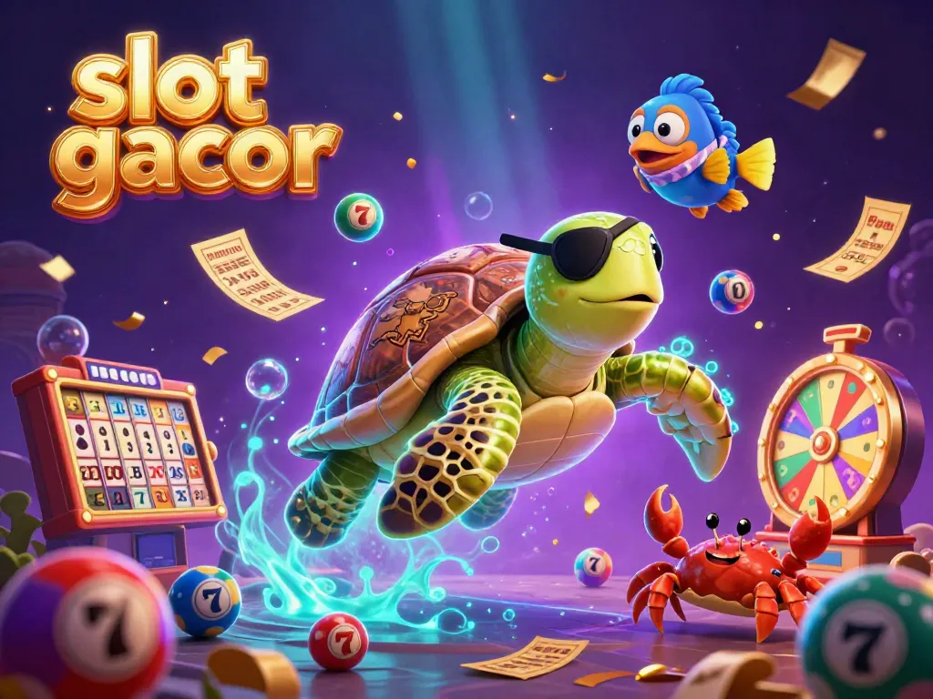 Spin and win with slot gacor featuring a pirate turtle, crab, and parrotfish in a treasure scene.