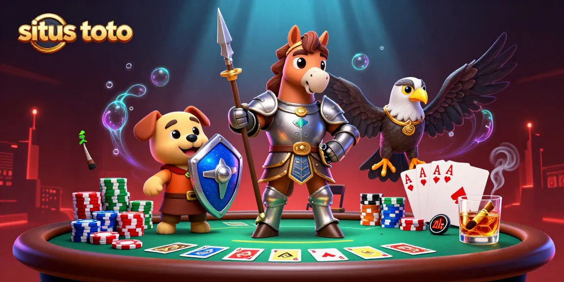 Engage in thrilling situs toto gameplay with a detailed scene of a medieval knight, puppy, and falcon in a vibrant casino setting.