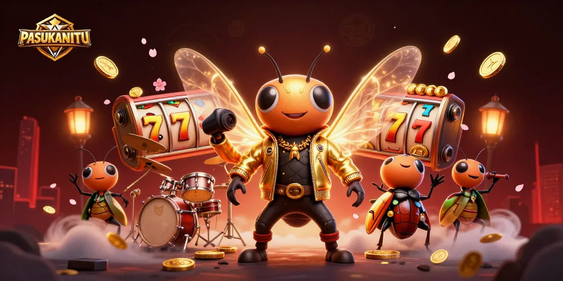 Experience the excitement of PASUKANJITU gaming with a vibrant 3D illustration featuring dynamic jackpot elements and lively characters.