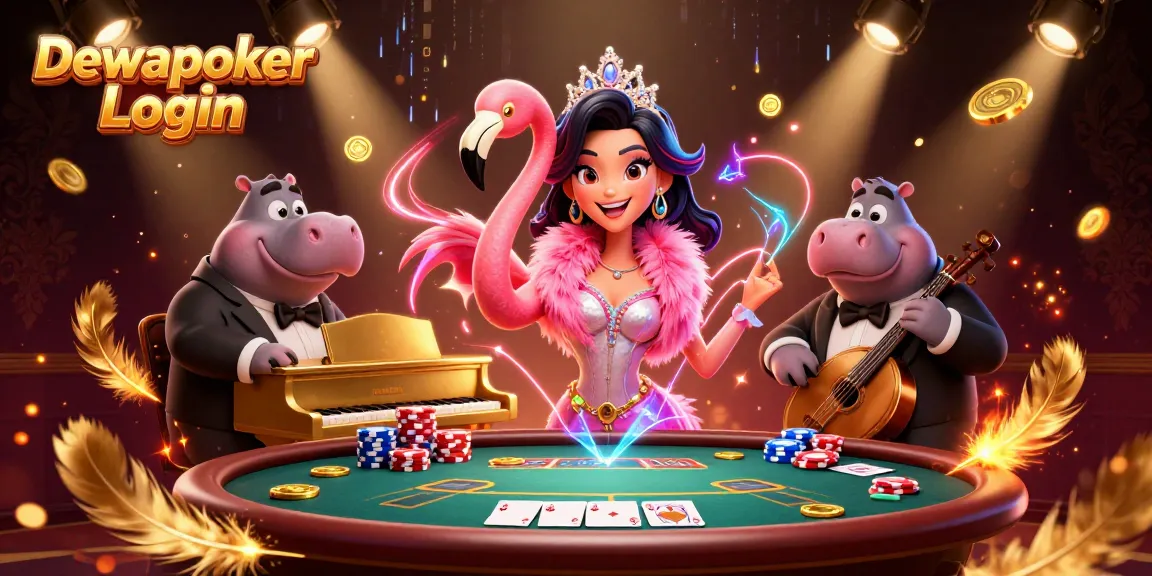 Dewapoker Login visualizes an entangled scene of vibrant players at a poker table, enhancing gaming thrills.
