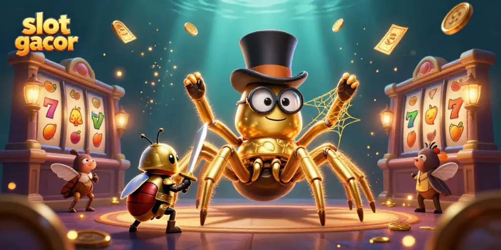 Experience the excitement of slot gacor with dynamic golden elements and colorful symbols.