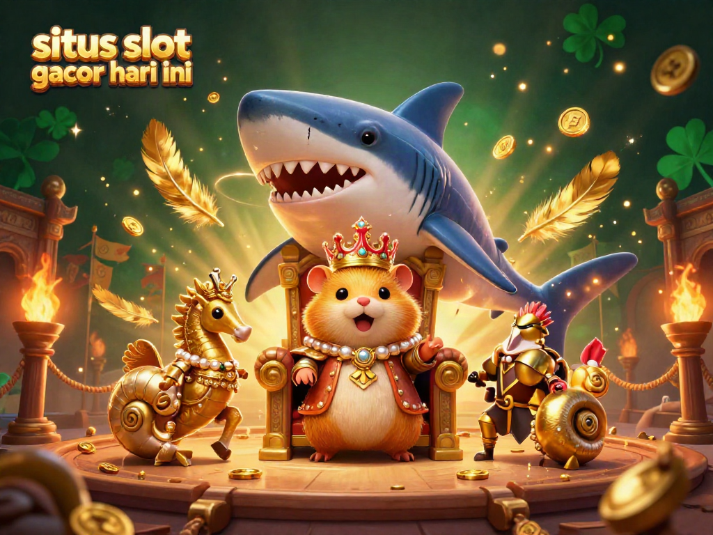 Permainan situs slot gacor hari ini dengan raja hamster emas dan penjaga kuda laut dalam arena petarungan yang penuh elemen slot