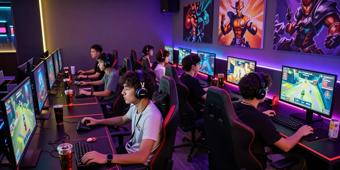 Gamers enjoying an exciting hitclub game in a vibrant gaming lounge.