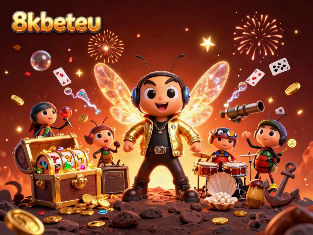 Experience excitement at 8kbeteu with a rock star cicada and vibrant casino elements.
