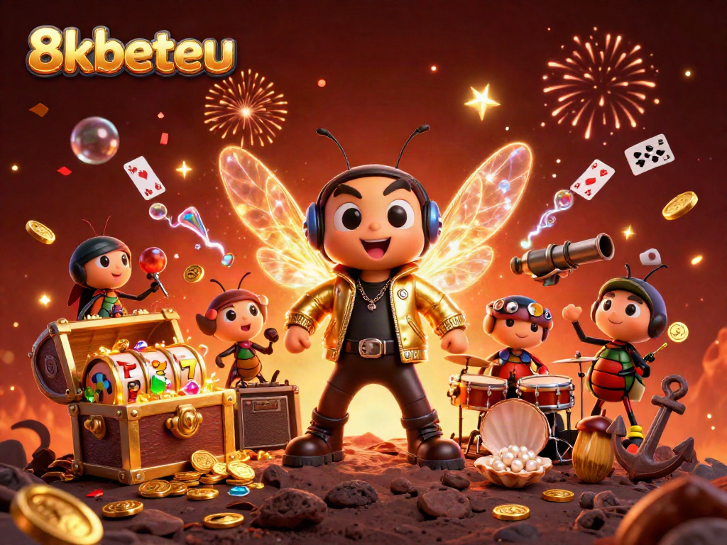 Experience excitement at 8kbeteu with a rock star cicada and vibrant casino elements.