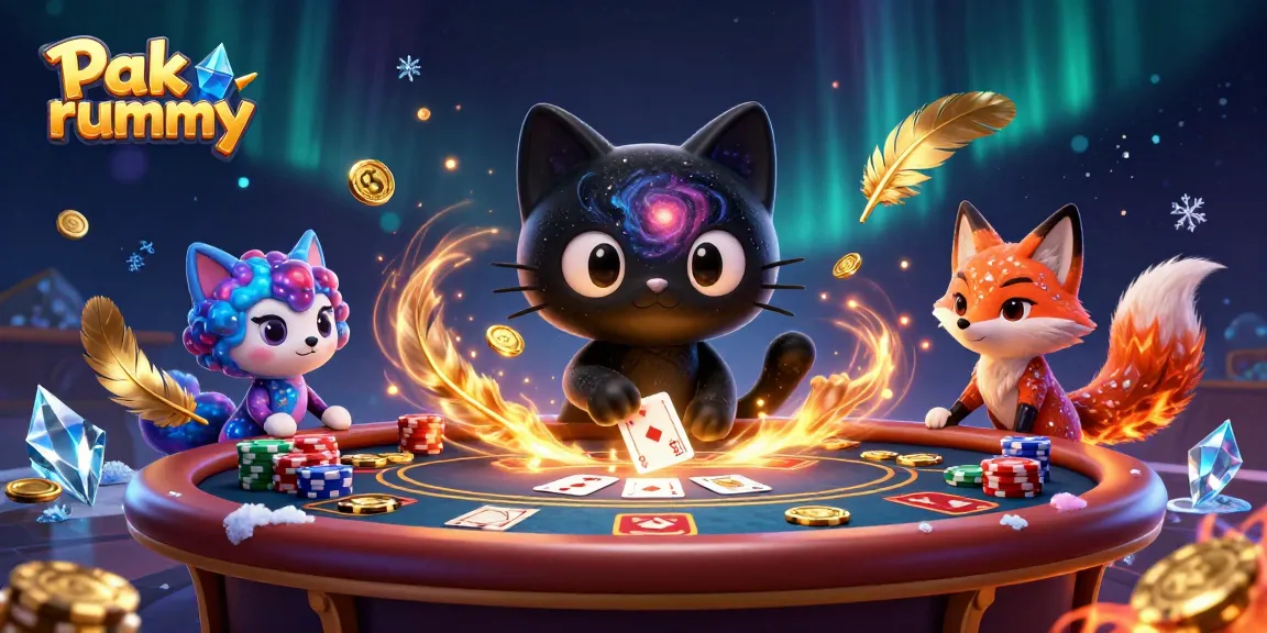 Play Pak rummy with a charming black hole cat and colorful fox in a lively cosmic setting.