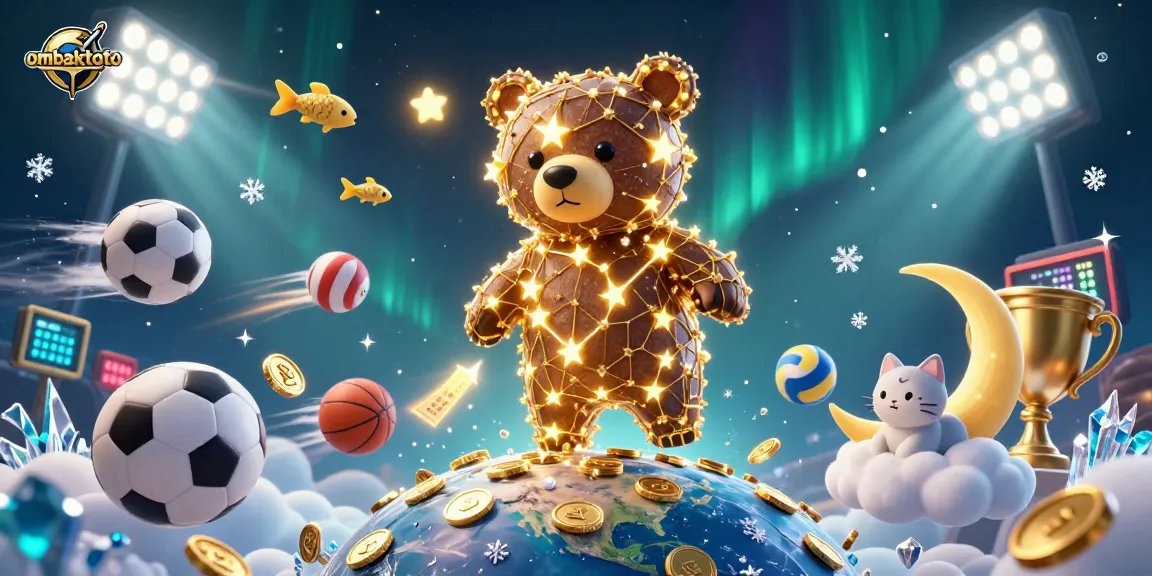 Experience ombaktoto action in a vibrant 3D digital scene of casino-themed characters and sports elements.