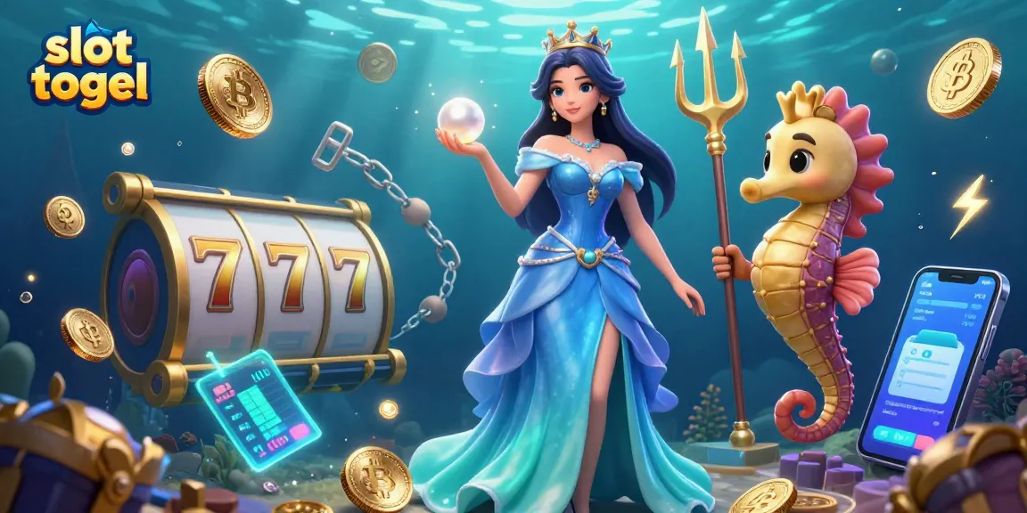 Engage with slot togel in this vibrant 3D illustration featuring a glowing pearl and a trident-wielding seahorse king.