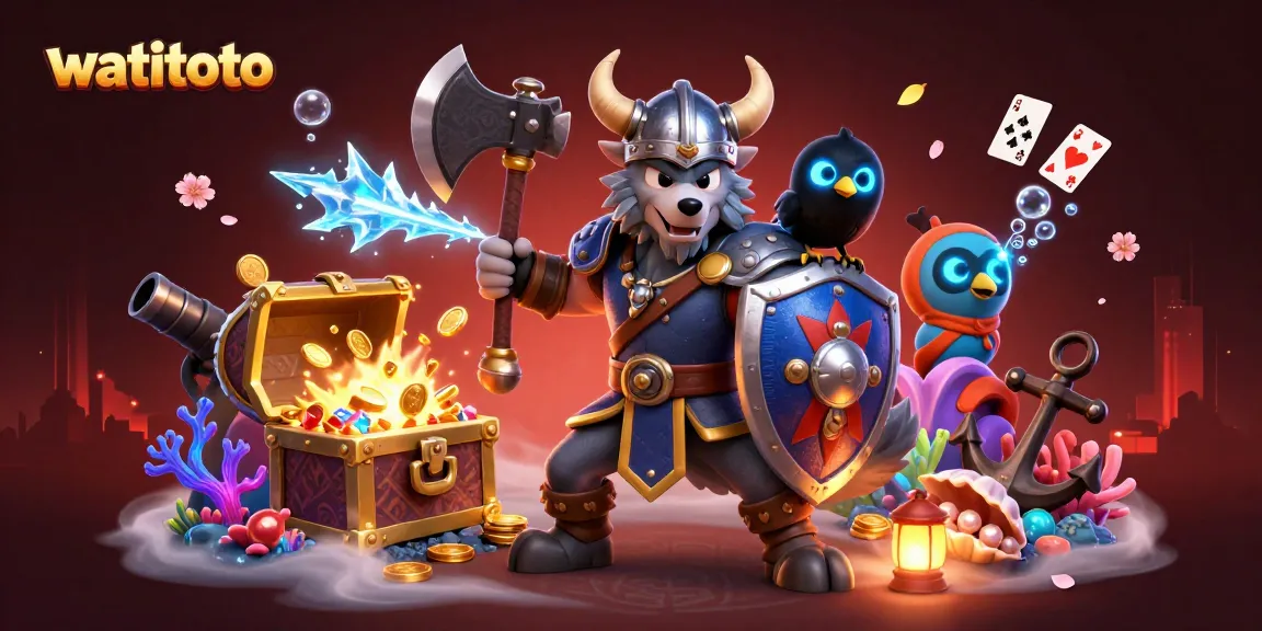 Experience the thrills of watitoto with a vibrant 3D Viking wolf warrior and gaming treasures.