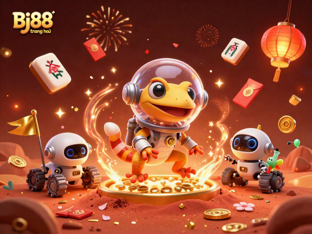 Engage in thrilling gameplay at Bj88 trang chủ with a vibrant casino adventure illustration featuring unique characters.