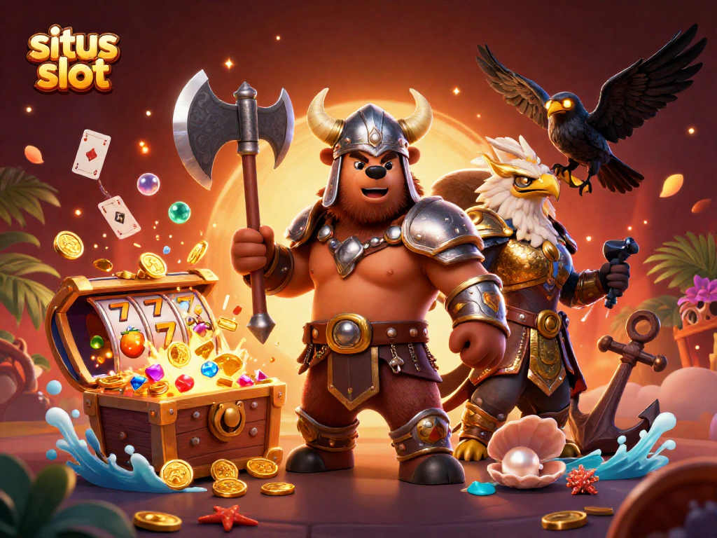 Menang besar di situs slot dengan karakter kartun Viking dan elemen permainan menarik.