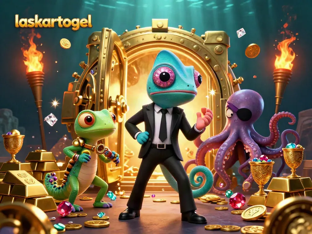 Engage in thrilling gaming with laskartogel's vibrant casino scene, showcasing treasures and characters.