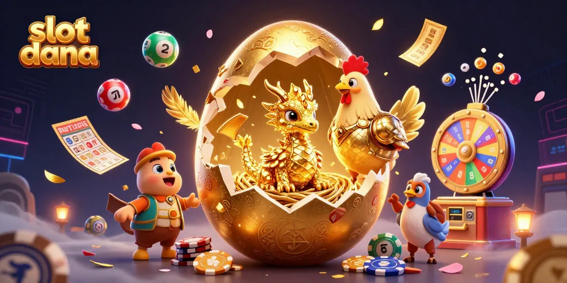 Slot dana, ilustrasi permainan kasino yang menarik dengan elemen menghibur secara dinamis.