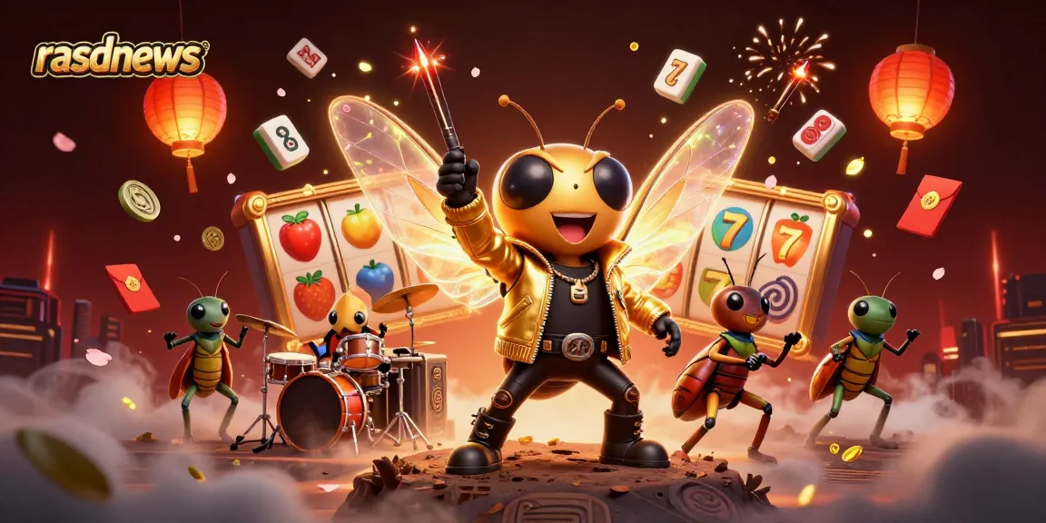 Gambar rasdnews menampilkan suasana kasino dengan cicada rockstar dan slot yang berputar.