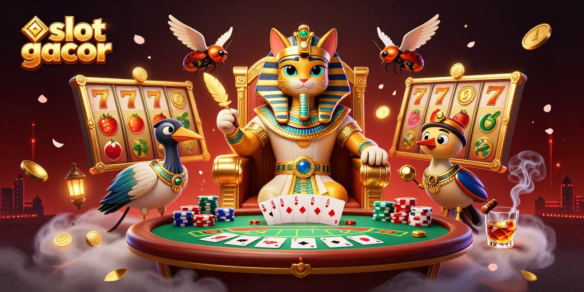 Experience the excitement of slot gacor with vibrant characters and lively gaming elements in this dynamic illustration.