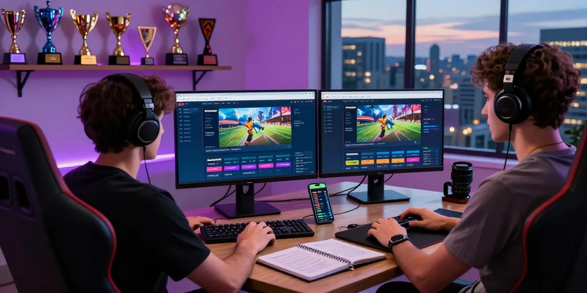 Engaged player exploring grandbetting platform on multiple screens in a stylish gaming setup.