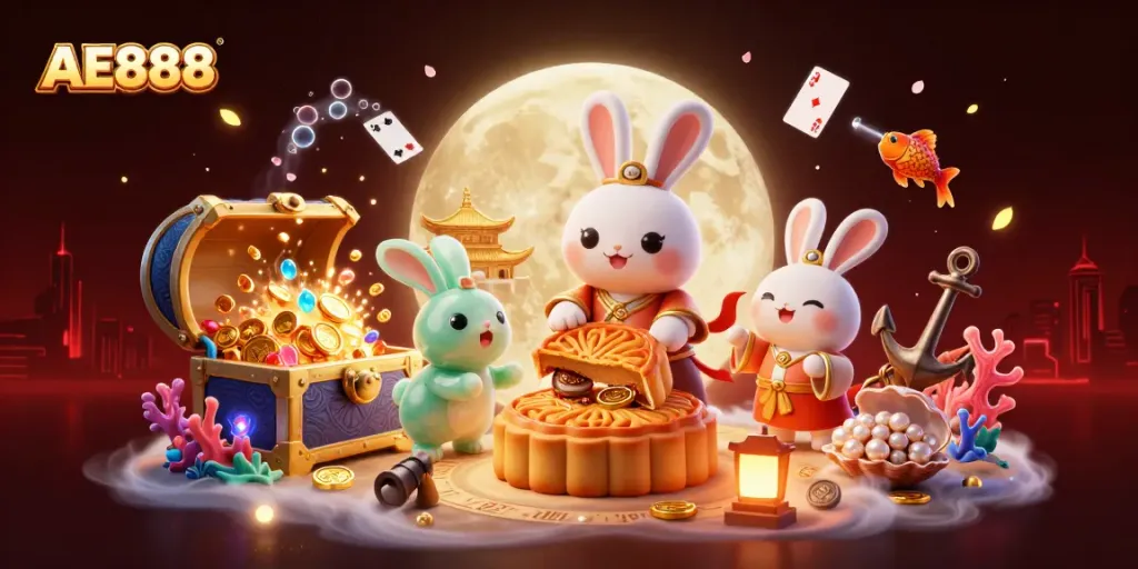 Experience AE888 excitement with a lively 3D casino scene showcasing vibrant characters and gaming elements.