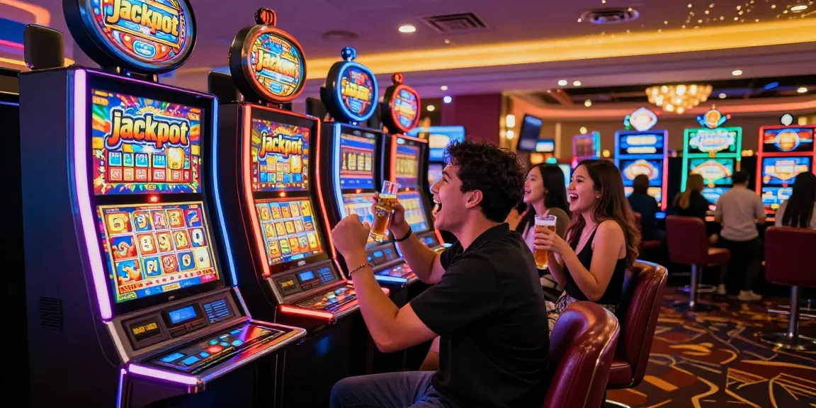Kemenangan gembira di situs slot gacor dengan mesin slot berkilau dan suasana meriah.